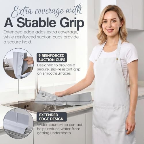 MessOut 30” Kitchen Sink Splash Guard, Premium Silicone Splash Guard