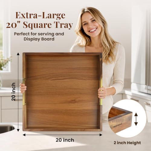 Large Ottoman Tray for Living Room & Coffee Table, Decorative Acacia