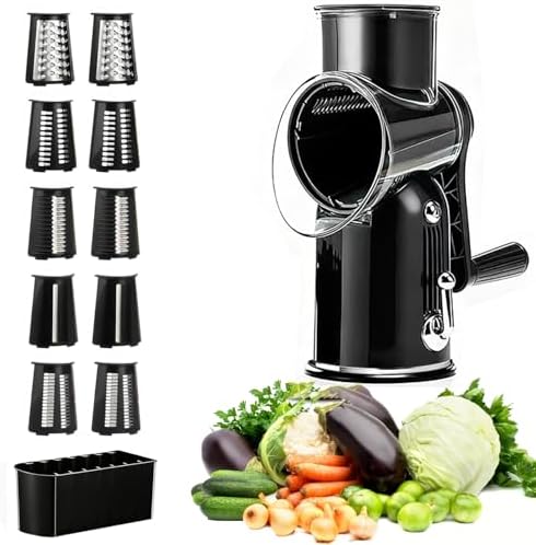 Rotary Cheese Grater with Handle, Vegetable Chopper Quick Chop Blades