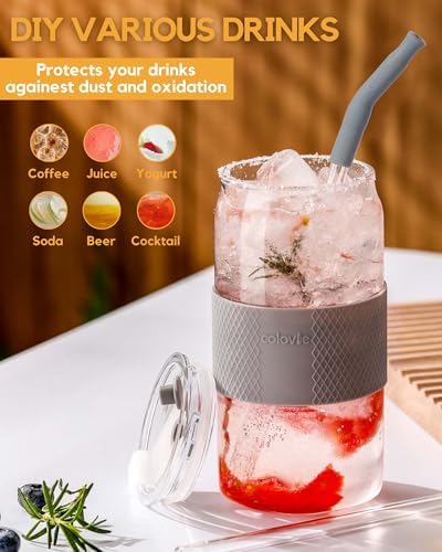 ColoVie Glass Tumbler with 3 IN 1 Lids and Glass Straws