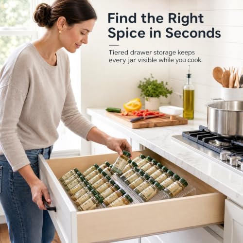 Clear Spice Drawer Organizer, 4 Tier- 8 Packs, Expandable From 11" to