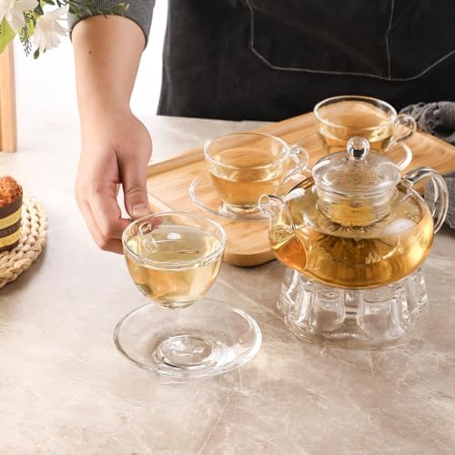 Glass Teapot Set, 40OZ/1200ml Stovetop Safe Glass Tea Kettle with