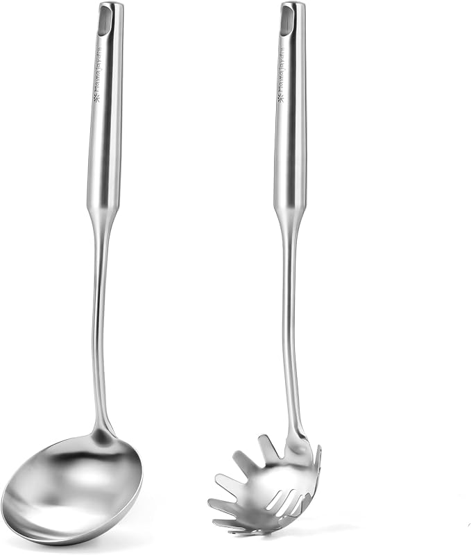 Stainless Steel Soup Ladle and Spaghetti Spoon Set by Mamajardin
