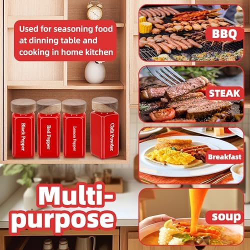 6Pcs 4 oz Square Glass Spice Jars with Label, Empty Spice Containers