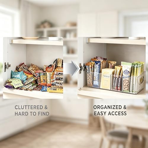 Clear Plastic Storage Bins with Removable Dividers – Pantry Snack