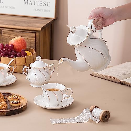 Agyiuns Tea Set 21Pcs ceramic 6 tea cups and saucers, sugar and