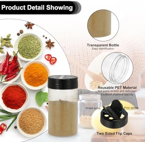 PATIKIL 5.4oz Plastic Spice Jars with Shaker Lids, 12 Pcs Refillable