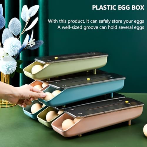 Fridge Egg Storage Box Plastic Drawer Holder with Protective Lid
