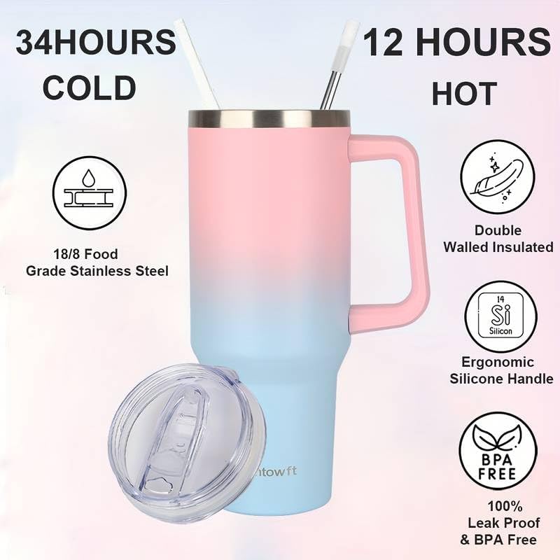 40oz Travel Tumbler with Handle and Straw, Water Bottle with Carrier