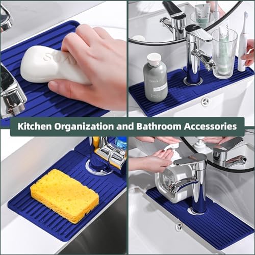 Silicone Faucet Mat for Kitchen Sink, 14.5-inch, Blue