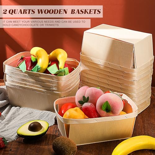 Bokon 30 Pcs Wood Berry Baskets 2 Quart, Vented Fruit Picking