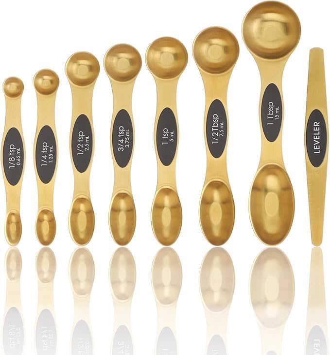 Gold Magnetic Measuring Spoons Set of 8 – Stainless Steel Stackable