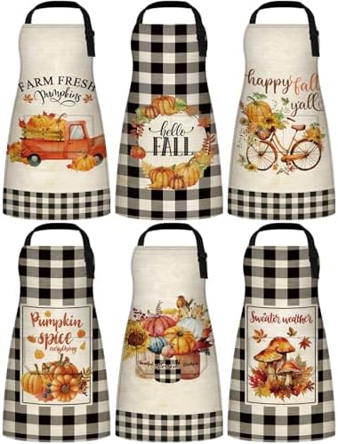 6 Pcs Thanksgiving Fall Kitchen Aprons with Pockets, Vivid