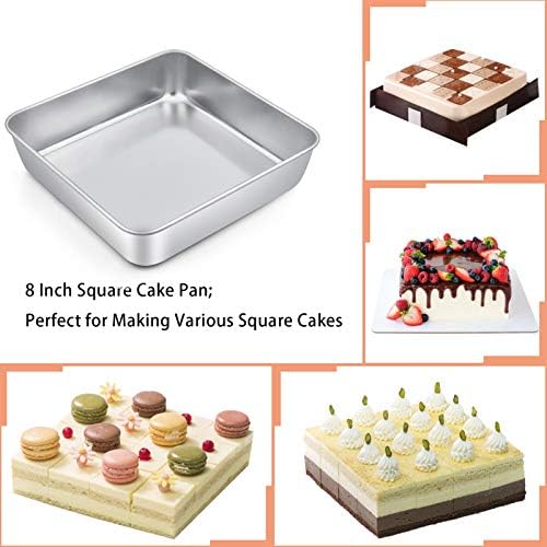 TeamFar 8x8 Inch Baking Pan with Lid, Stainless Steel Square Cake Pan