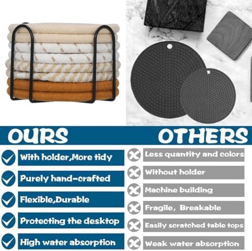 Cotton Drink Coasters with Metal Holder, 16 Pcs Boho Woven Absorbent