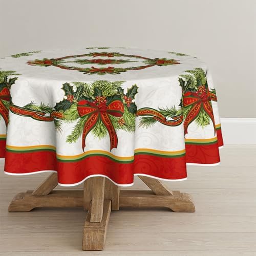 Horaldaily Christmas Tablecloth 70 x 70 Inch Round Poinsettia Golden
