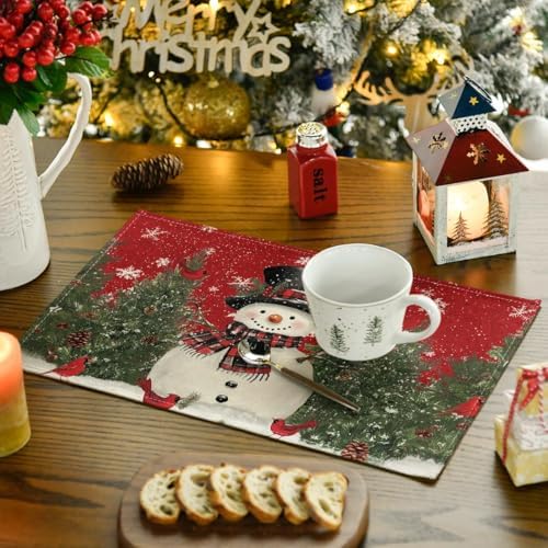 Artoid Mode Snowman Cardinals Trees Christmas Placemats for Dining