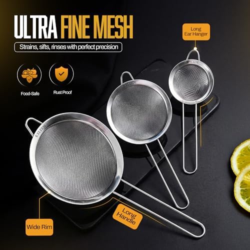 ELEEN Premium Stainless Steel Fine Mesh Strainers for Kitchen 3-Piece