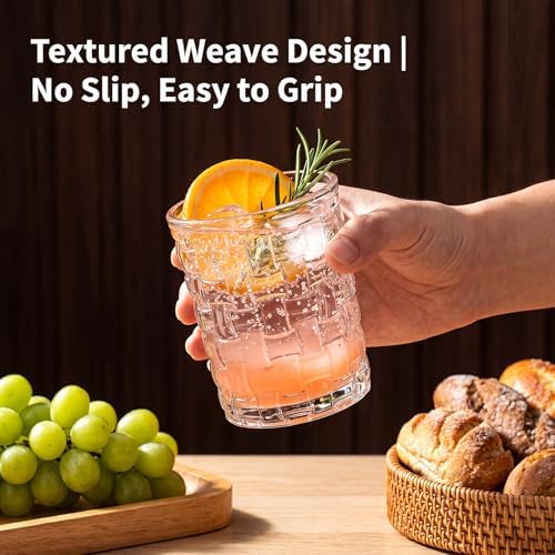 QAPPDA Embossed Drinking Glasses 12 Pack, 11oz & 8oz Old Fashioned