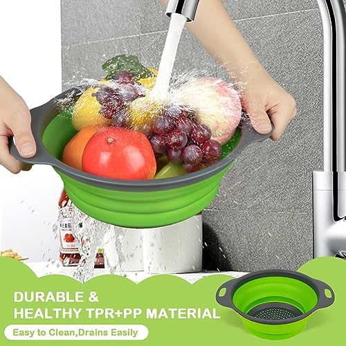 AUAUY 2 Pack Collapsible Colander Set, Round Silicone, 1 Large and 1