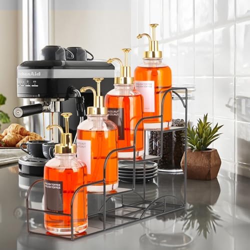 Syrup Rack for Coffee Bar, 4-Bottle Organizer, Metal