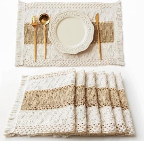 FEXIA Boho Placemats Set of 6, Macrame Table Mats Farmhouse Dining