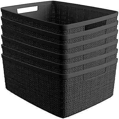Curver 6-Pack 12L Plastic Storage Baskets, Black
