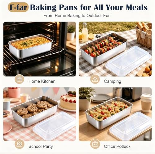 E-far Loaf Pan with Lids, 9 x 5 Inch Stainless Steel Bread Pans Set of