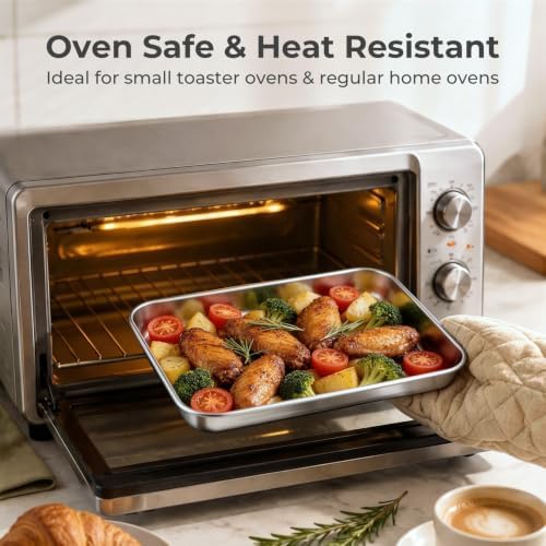TeamFar 2 PCS Toaster Oven Pan, Stainless Steel Compact Toaster Oven