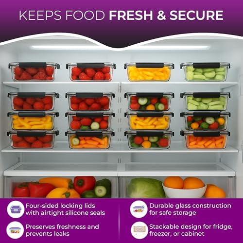 Glass Food Storage Containers Bowls with Airtight Snap Locking Lids