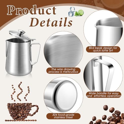 2 Pcs 67 Oz/ 2 L 304 Stainless Steel Pitcher with Lid Milk Frothing