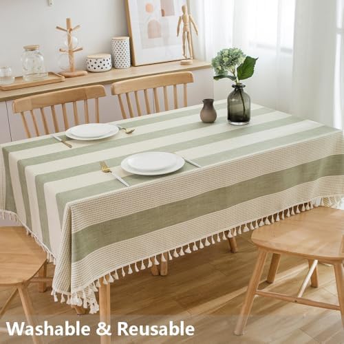TruDelve Cotton Rectangle Tablecloth Sage Green Striped Tablecloths