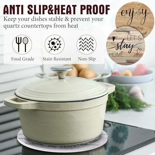 7" Trivets Set of 6 Mat for Hot Dishes with Holder, Farmhouse