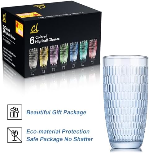 Highball Beverage Glasses Set of 6 Romantic Colored Thick & Heavy Base