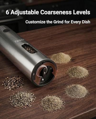 Rechargeable Electric Salt and Pepper Grinder Set with Charging Base