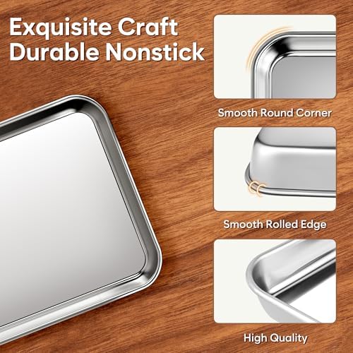 Quarter Sheet Pan Set of 2, 12.4” x 9.6” Stainless Steel Cookie Sheets