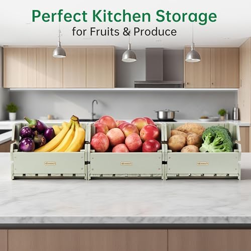 Wood Potato Onion Storage Bins - Wooden Stackable Produce Basket