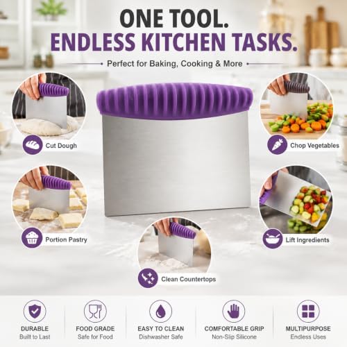 Stainless Steel Dough Scraper with Non-Slip Silicone Grip, Heavy Duty