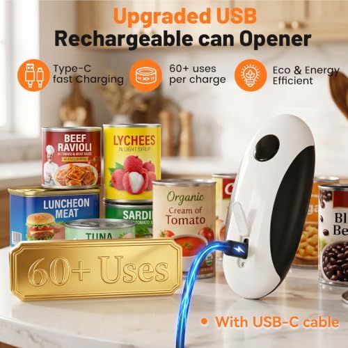 Electric Can Opener, USB-C Rechargeable One Touch Hands Free Automatic