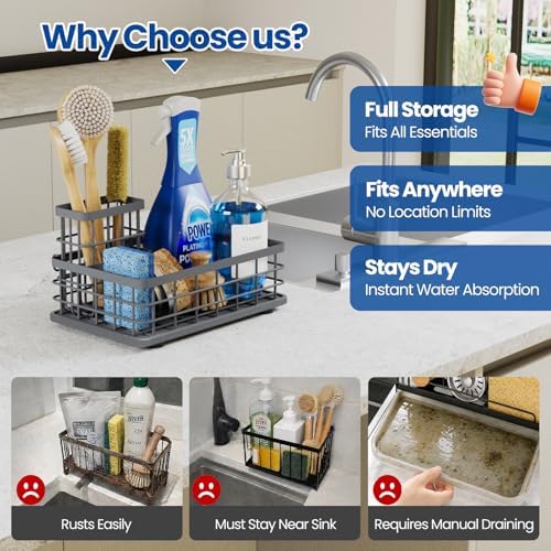 Extra Large Kitchen Sink Caddy with Drying Stone