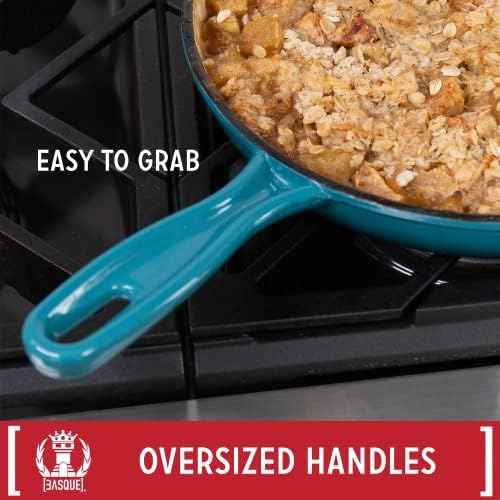 Basque Enameled Cast Iron Cookware Set, 7-Piece Set (Biscay Blue)