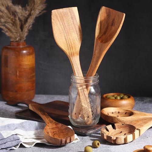 Acacia wood cooking utensils set of 8, 12 inch long wooden spatula set