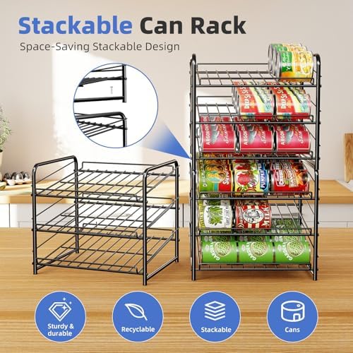 Simple Trending Can Rack Organizer, Stackable Can Storage Dispenser Holds up to 36 Cans for Kitchen Cabinet or Pantry, Black