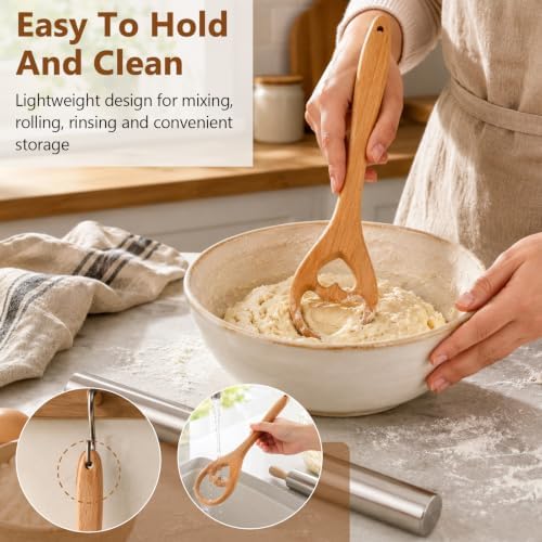 13 Inch Danish Dough Whisk, Wooden Dough Mixer for Sourdough Bread