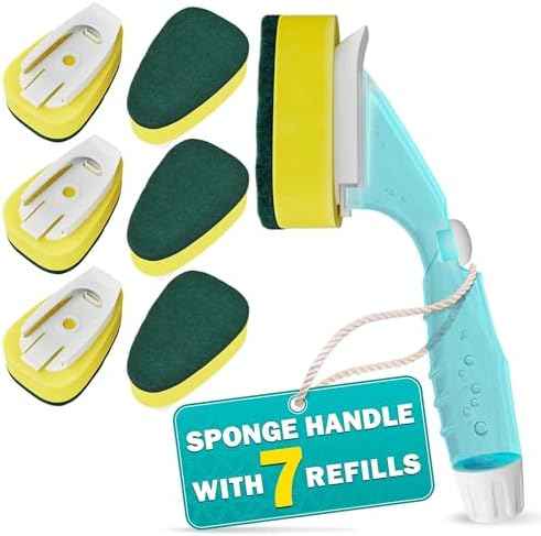 Dish Wand with Soap Dispenser, 7 Sponge Refills, Non-Scratch Head
