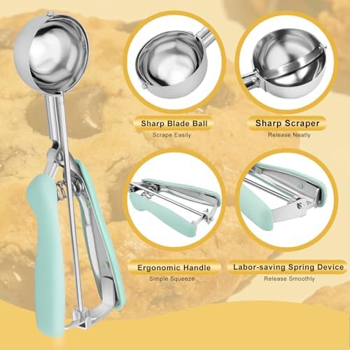 Cookie Scoop Set of 3, 18/8 Stainless Steel Cookie Dough Scoops with