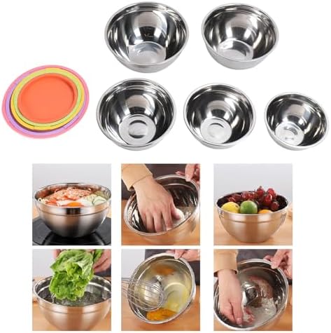 5PCS Stainless Steel Mixing Bowls with Airtight Lids for Kitchen