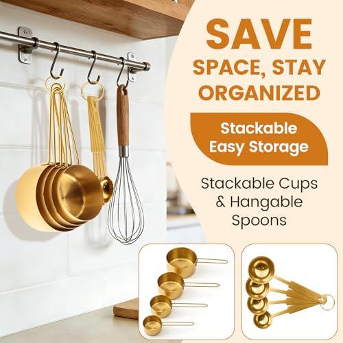 Gold 304 Stainless Steel Measuring Cup and Spoon Set, Stackable