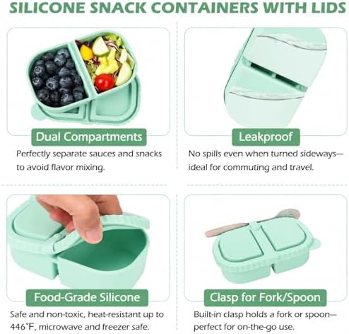 YQL 3 Pack 8 oz Silicone Snack Containers with Lids,Small Snack Box