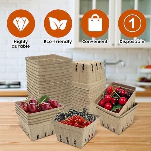 FMOACEN 30 Pcs Natural Pulp Fiber Berry Basket, 1 Pint Molded Berry